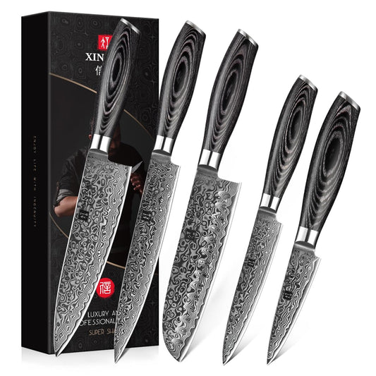 XINZUO 5-Piece Damascus Steel Knife Set, 67 Layers Damascus Steel Professional Chef Knife Set with Gift Box,Razor0sharp,Pakkawood Handle- Ya Series