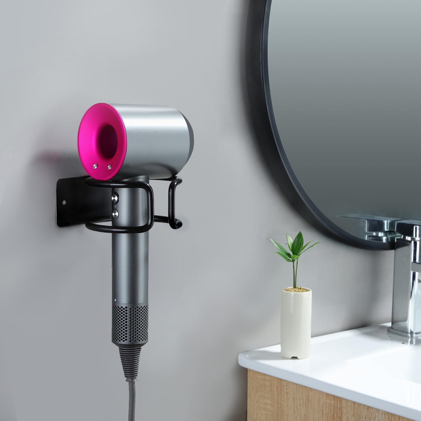 Kegii Hairdryer Holder Wall Mounted, Adhesive&Drilling Hair Dryer Holders for Dressing Table, Hairdryer Stand Storage for Bathroom, Bedroom