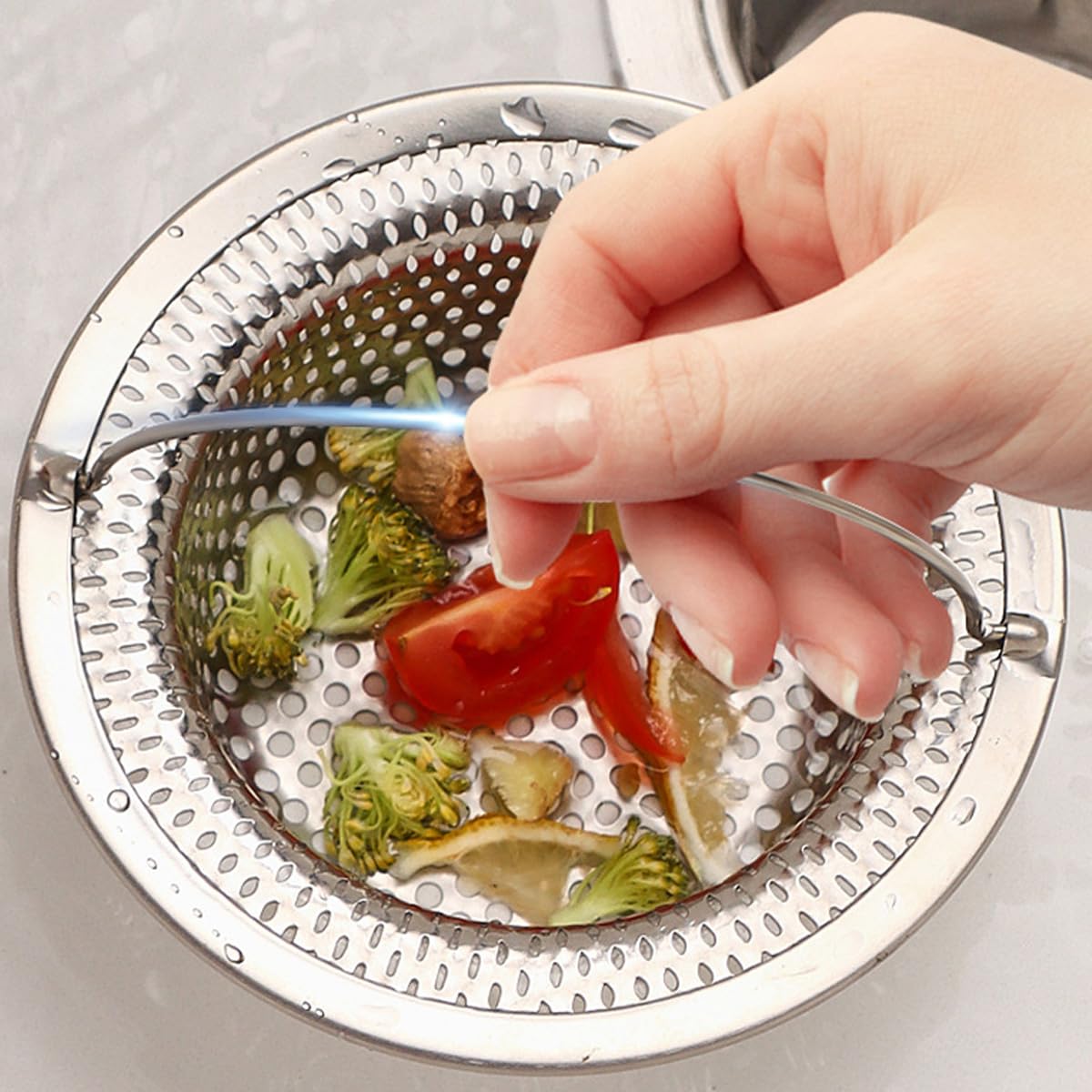 Pack of 2 Sink Drain Strainer Kitchen - Stainless Steel Sink Strainer for Sink Clog Protection Sink Strainer Drain Sink with Handle, 11 x 7.8 x 2 cm