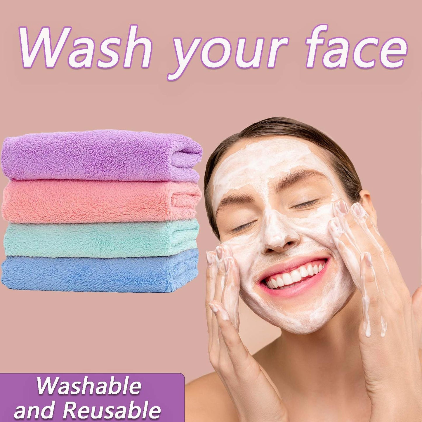 ZQuintuplian 4 Pack Face Cloths for Washing Face, Cleansing, Removing Makeup - Gym, Travel, Living Room