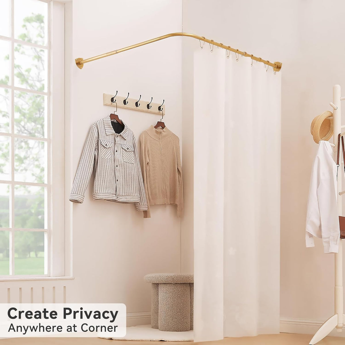 Shower Curtain Pole, L Shaped Shower Curtain Rail, Extendable Shower Curtain Rod for Bathroom, Clothing Store