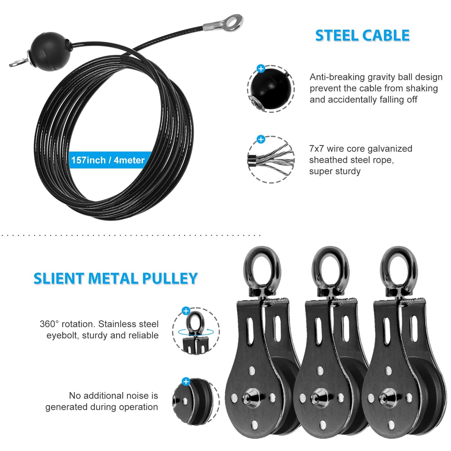Weight Cable Pulley System, Cable Pulley System Home Gym Fitness Cable Pulley Attachment Home Gym Equipment for LAT Pull Down, Arm Workout
