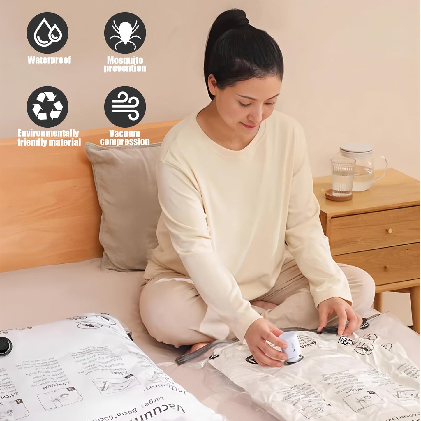 Vacuum Storage Bags With Electric Air Pump: 8 Pack Reusable Space Saver Bags for Clothes, Travel, Pillows, Blankets, Bedding