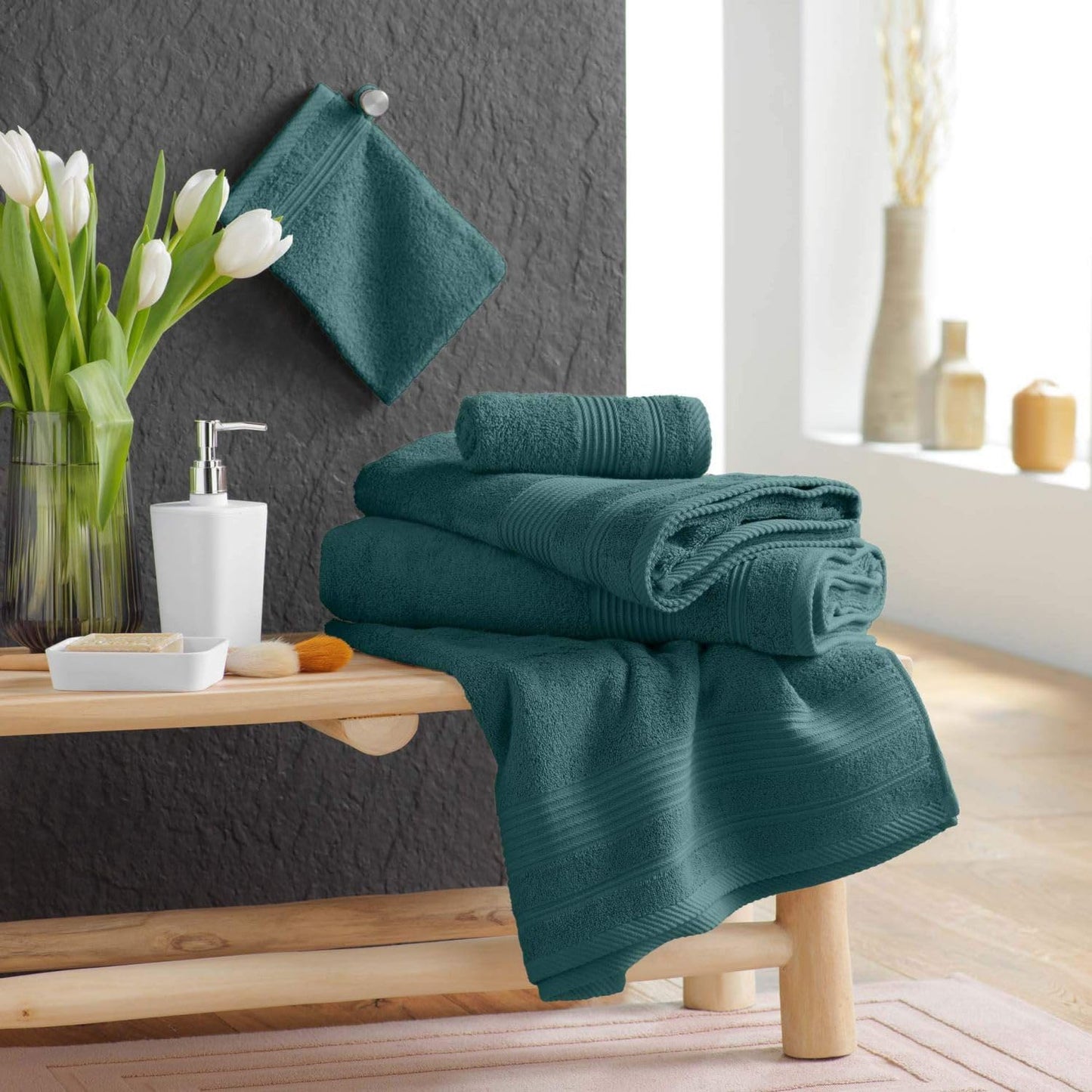 Douceur d'Intérieur, 2 Washcloths (15 x 21 cm) Tendresse Storm 100% Cotton Plain Terry Cloth