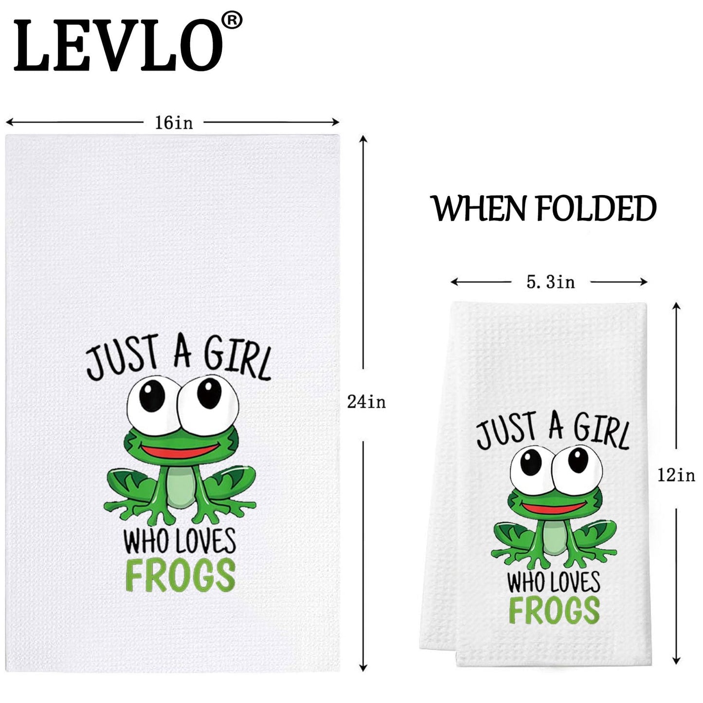 LEVLO Funny Frog Kitchen Towel Frog Lover Gift Just a Girl Who Loves Frogs Dish Towel Waffle Weave Frog Kitchen Decor (Frogs Towel)