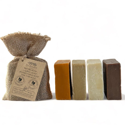 Dr.Ancient Donkey Milk Soap + Pine Tar Soap + Aleppo Soap + Bittim Soap - Absolutely No Chemicals!