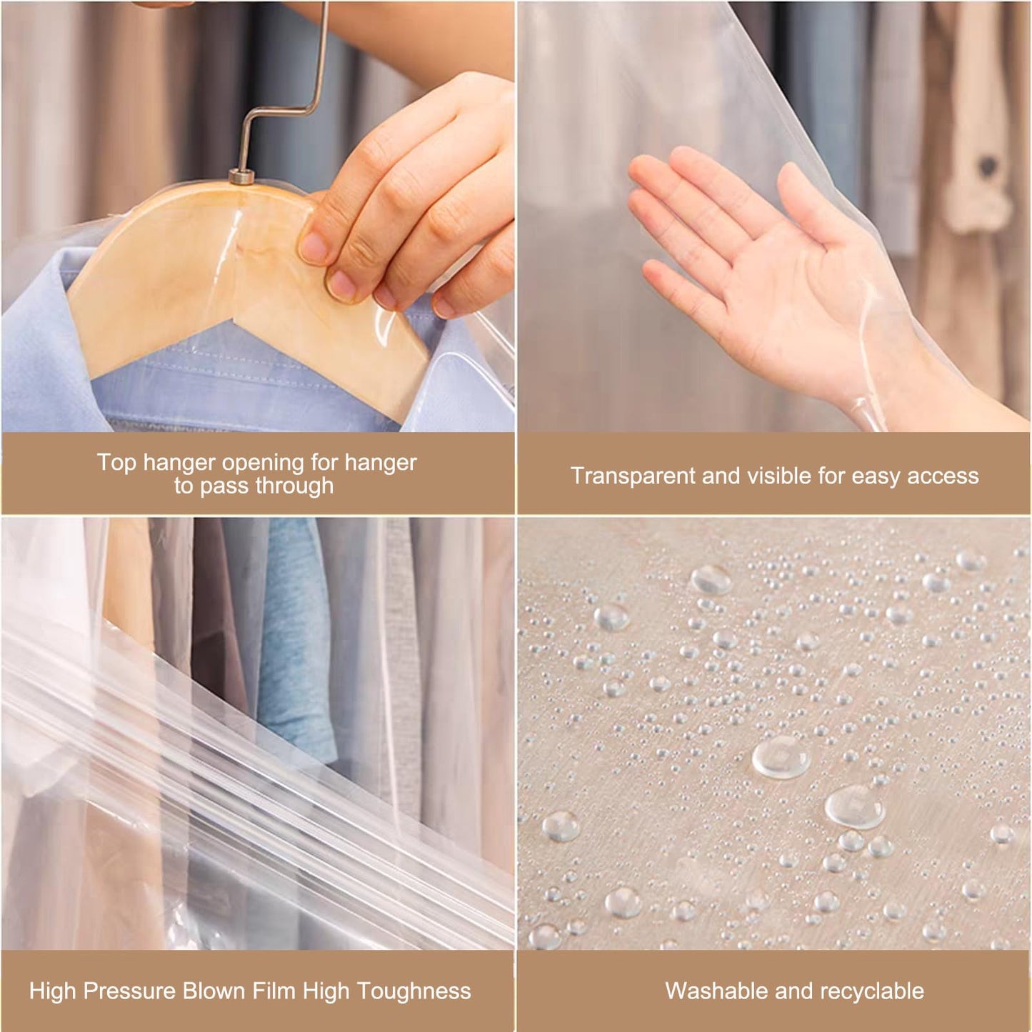 Plastic Garment Bags, 30 Pack Dry Cleaning Bags, Clear Clothes Covers, Dust Proof Garment Protector Covers, Garment Bags