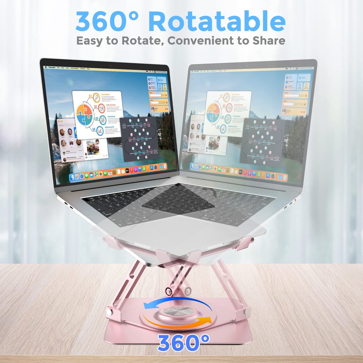 Swivel Laptop Stand for Desk, Adjustable Height Aluminum Computer Stand with 360 Rotating Base, Foldable Ergonomic Riser