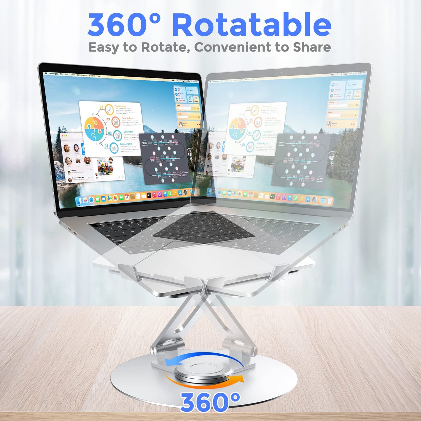 Swivel Laptop Stand for Desk, Adjustable Height Aluminum Computer Stand with 360 Rotating Base, Foldable Ergonomic Riser