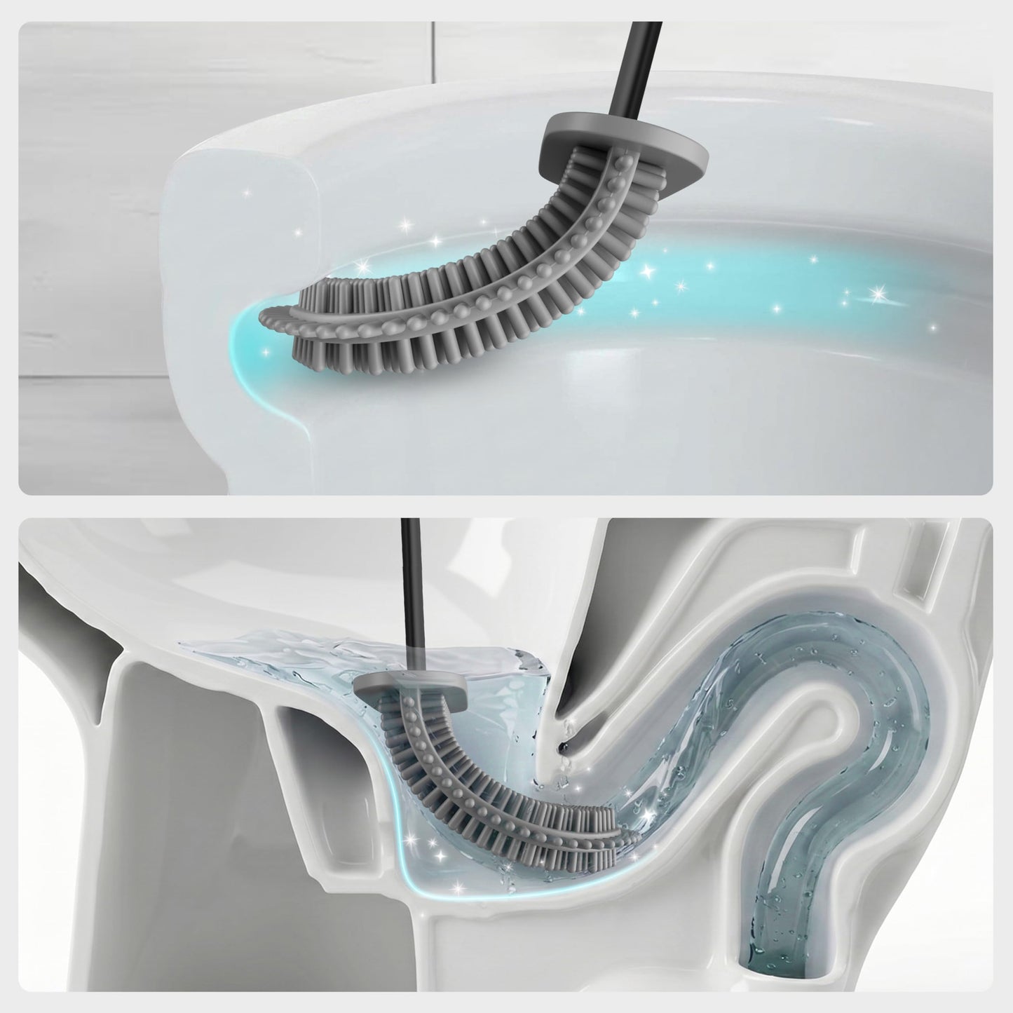 Silicone Toilet Brush with Holder Set Pack of 1 - Flat Flexible Head Under-Rim Clean Where Others Miss, Non-Stick Easy Rinse, Drip-Free Holder