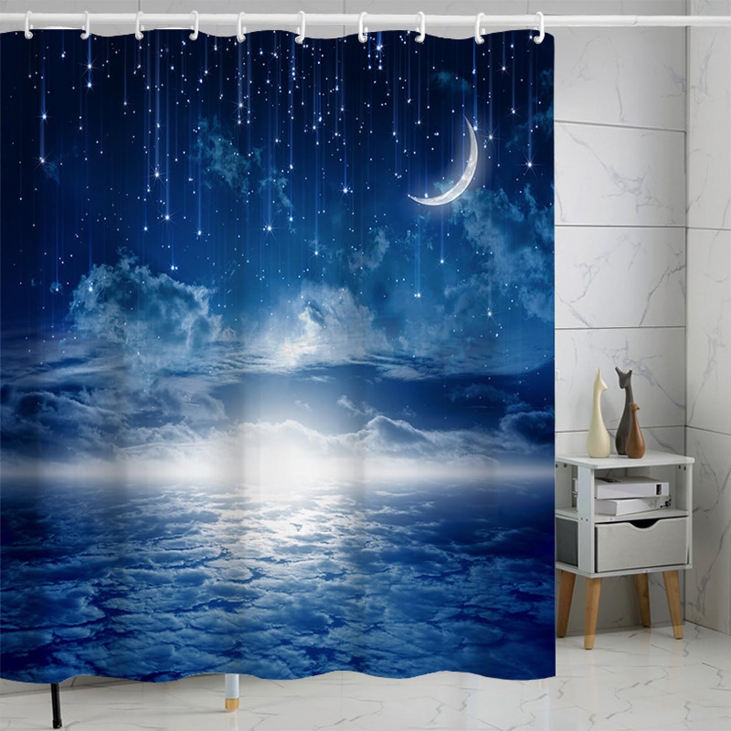 FAIRYGATE Shower Curtain Bathroom Curtains Extra Long Wide Mould Proof Resistant Fabric for Wet Room Bath Beach Waterproof with Hooks 72x72 Inch B8814