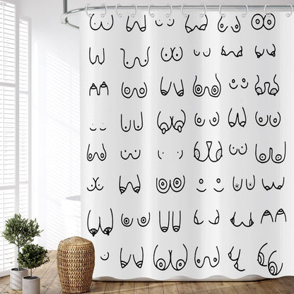 ASDCXZ Shower Curtain Black White 180x180 cm, Modern Simple Funny Black White Graffiti Lines Washable Fabric Bath Shower Curtains Polyester Textile