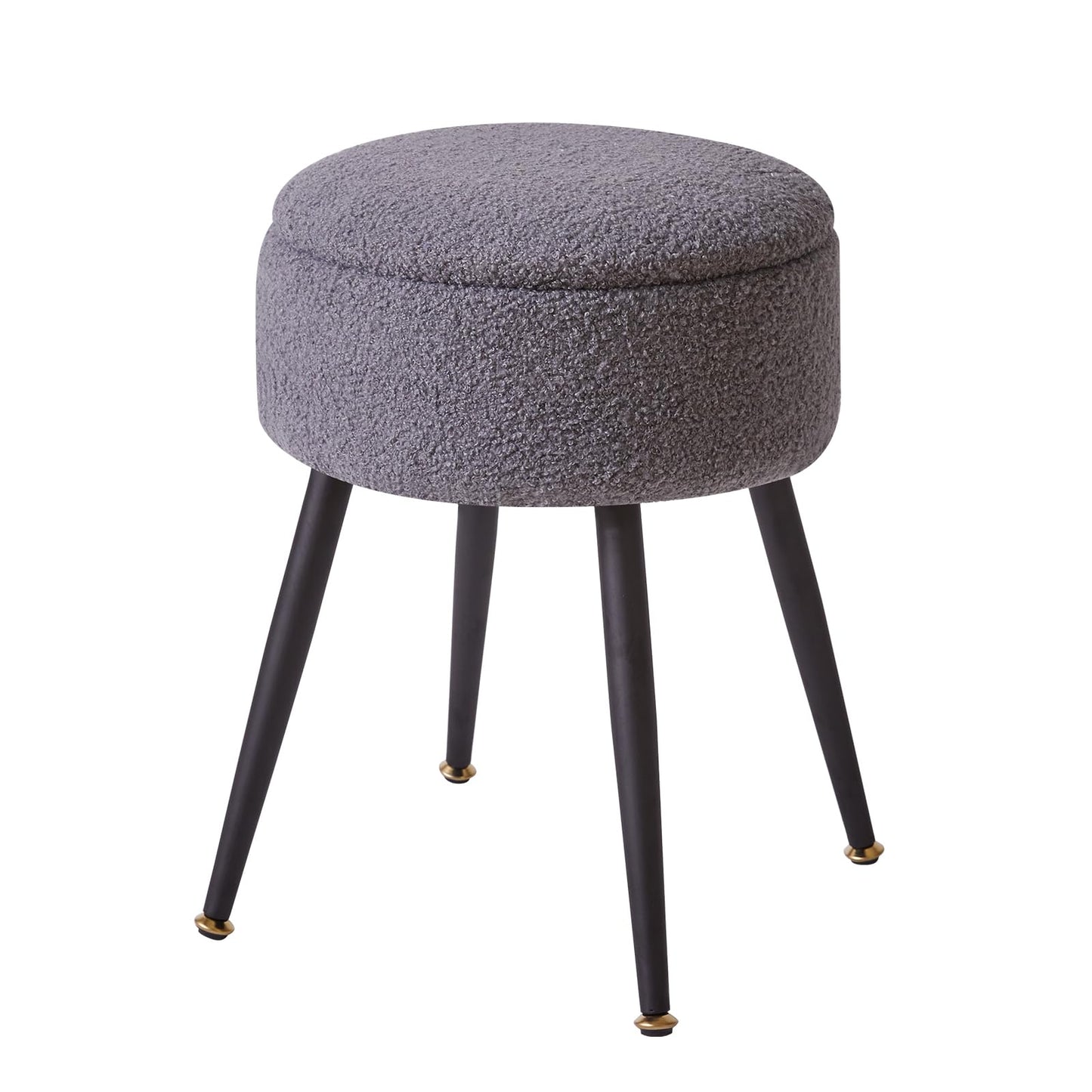 Aibiju Dressing Table Chair with Storage Space, Round Faux Teddy Fur Footrest Footstool Ottoman with 4 Metal Legs