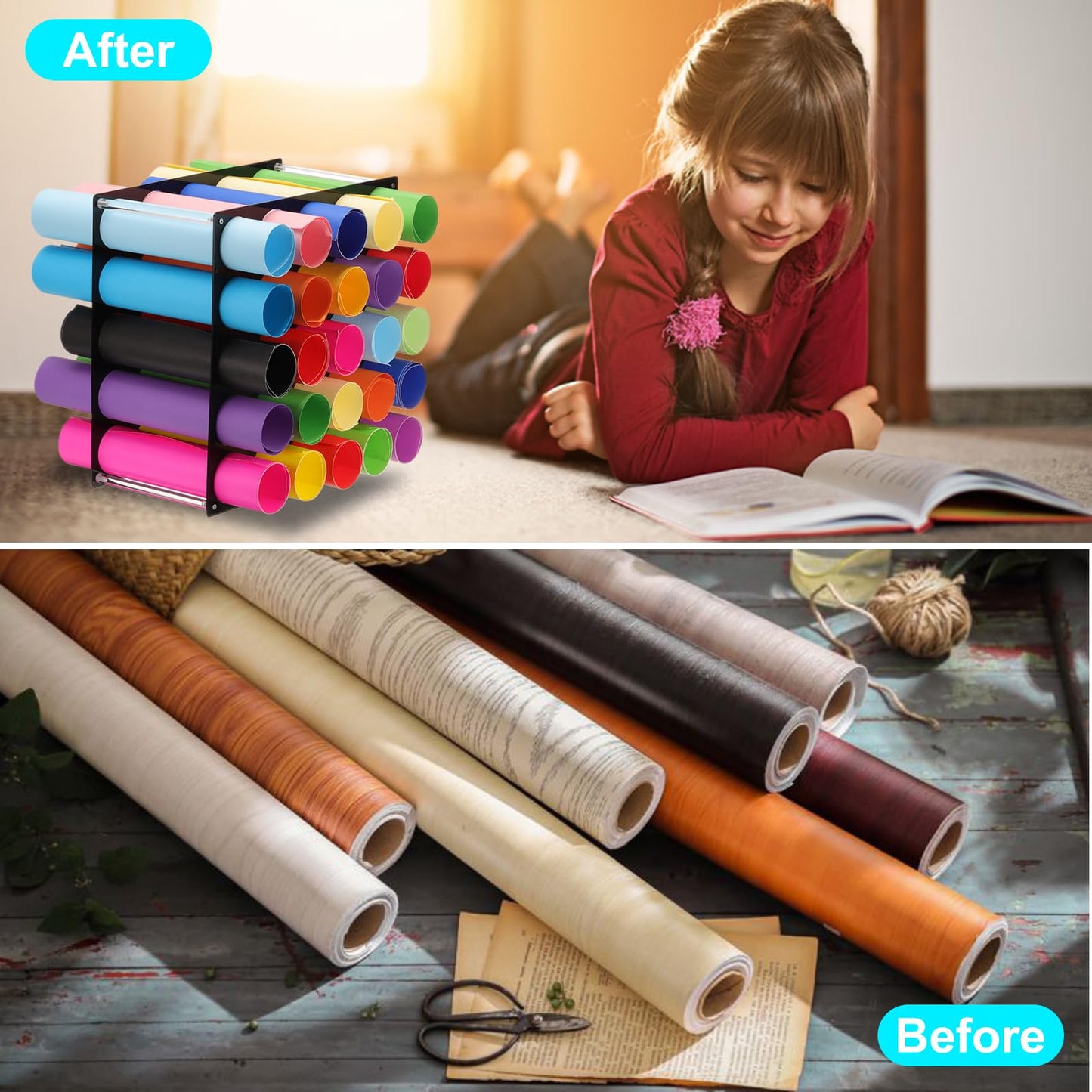 sourcing map Vinyl Roll Storage Rack, 1 Set Acrylic Vinyl Roll Holder for Up to 25-Holes, Vinyl Organization for Craft Room Vinyl Roll Gift Wrap
