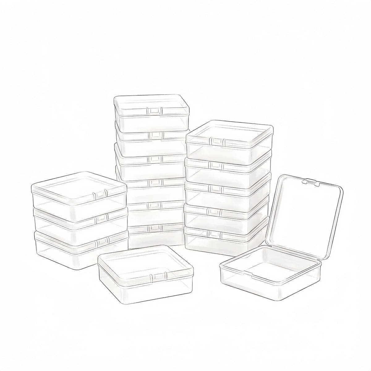 LJY Clear Square Plastic Boxes, 16 Pack, 8.5 x 8.5 x 2.8 cm