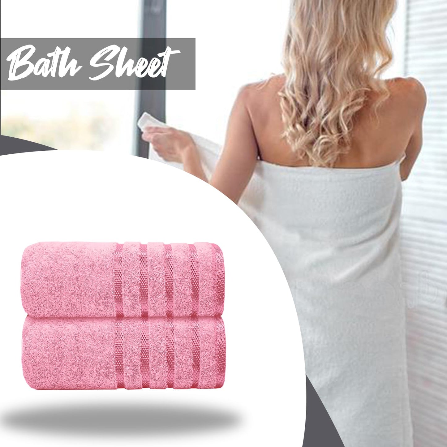 Casabella Deluxe 2 Piece Jumbo Bath sheet 90x180 cm 100% Cotton Extra Large Bath Towels Highly Absorbent Pink Bath sheets Towels