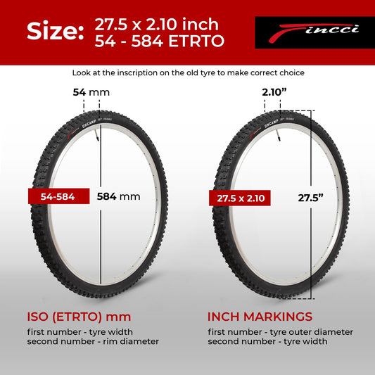 Fincci 27.5 MTB Tyres 27.5 x 2.10 | Foldable Set with 2x Inner Tubes Presta | 30 TPI | Bicycle tires 54-584| For Mountain, Electric & Hybrid Bikes,