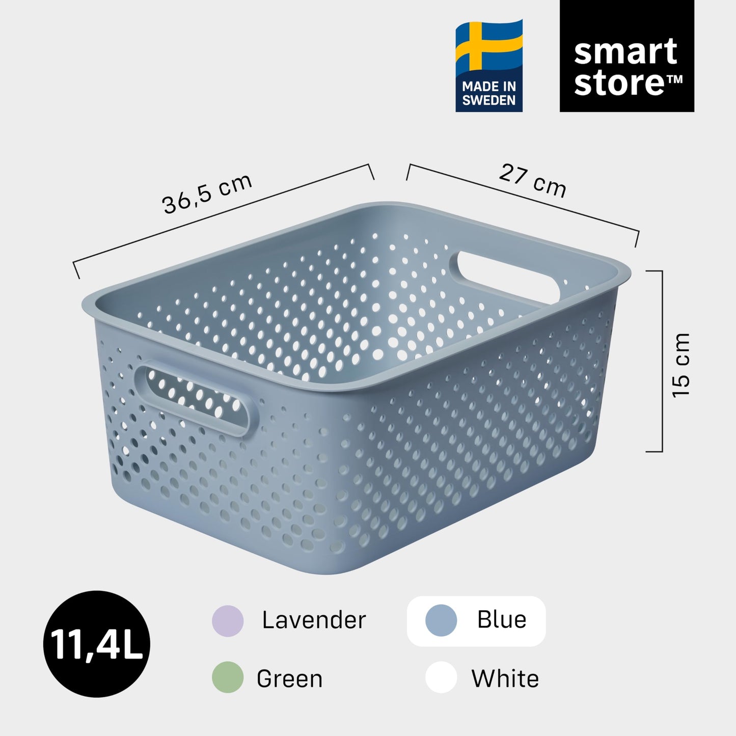 SmartStore Storage Basket with Handles in Blue 11.4L (36.5x27x15cm) | Plastic Storage Bin from Recycled Plastic