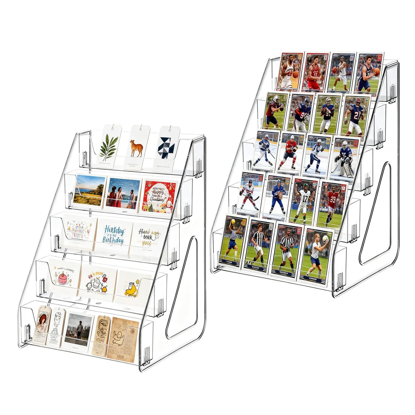 JWShang Card Display Stand, 5-Tier Clear PET Rack for Graded Cards, 2 Pack