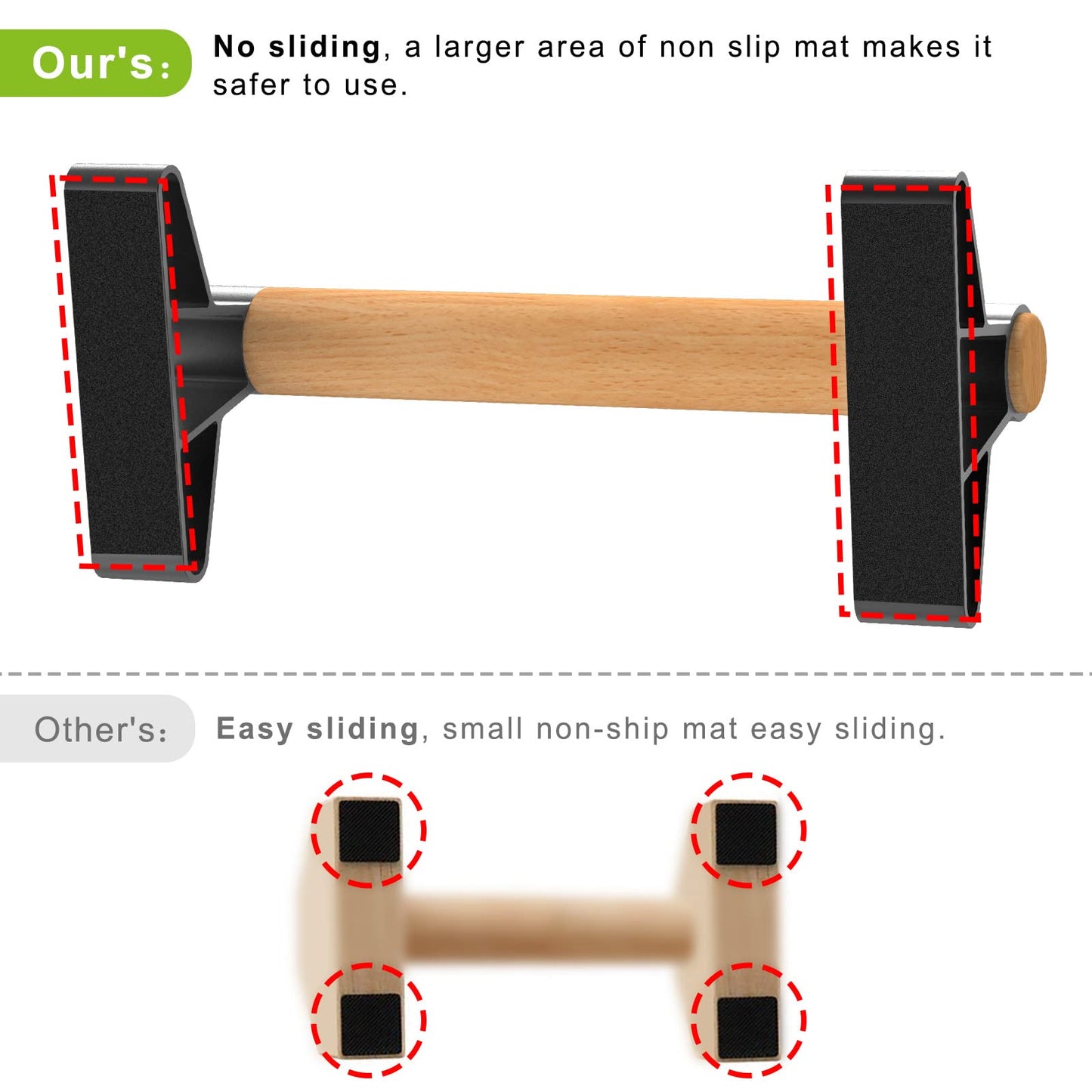 Wood Handle Push Up Bars w/ Alloy Steel Bracket Keep Long Long Lasting and Comfy Using, Non-slip Parallettes Bars for Pushups Yoga Gymnastic Training