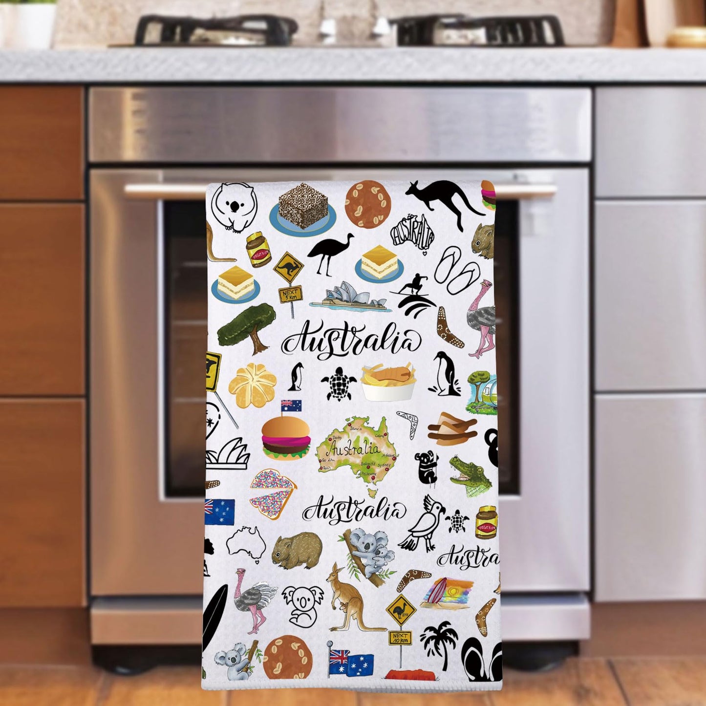 MYSOMY Australia Kitchen Towel Australian Kitchen Decor Australia Themed Gifts Australian Dish Towel Australia Housewarming Gift (Australia UK)