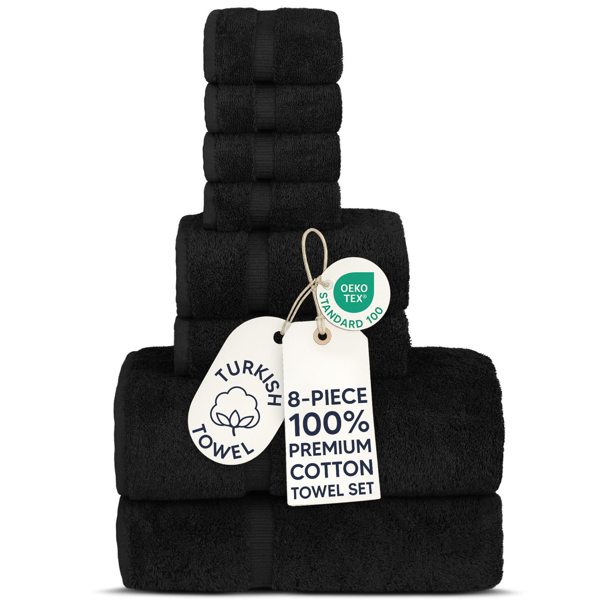 Chakir Turkish Linens | Hotel & Spa Quality 100% Cotton Premium Turkish Towels | Soft & Absorbent 8-Piece Towel Sets, Black