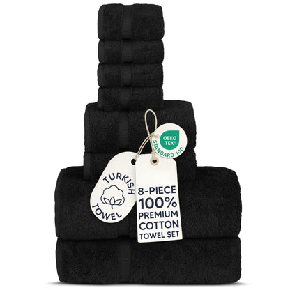 Chakir Turkish Linens | Hotel & Spa Quality 100% Cotton Premium Turkish Towels | Soft & Absorbent 8-Piece Towel Sets, Black