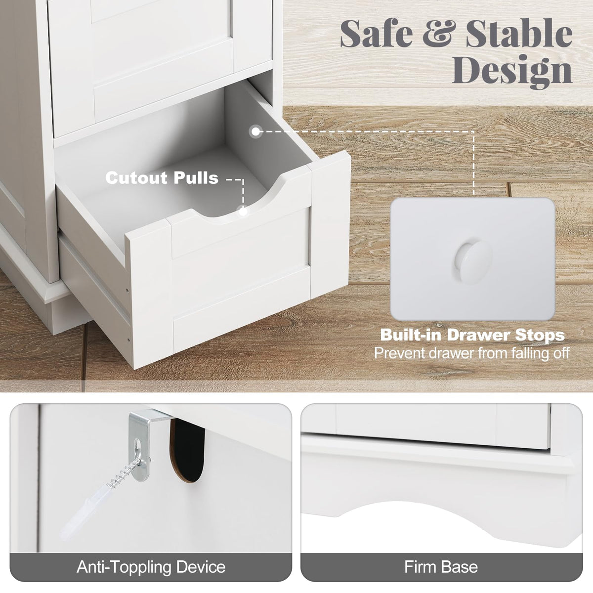 RELAX4LIFE Bathroom Floor Cabinet, Wooden Side Cabinet Narrow Storage Cupboard with 2/4 Drawers