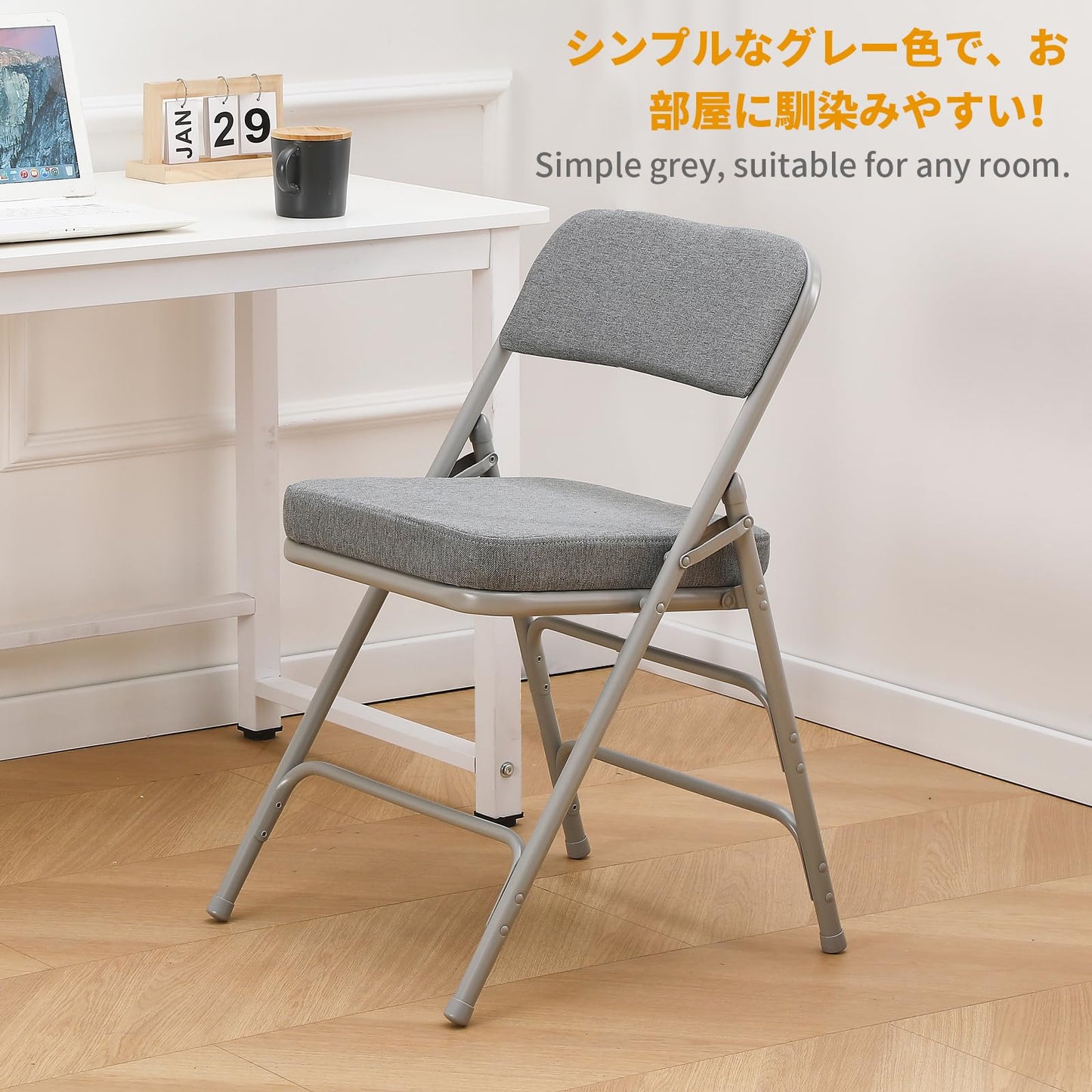 BOOSDEN Padded Folding Chairs with Cushion, Foldable Chair, Single, Grey