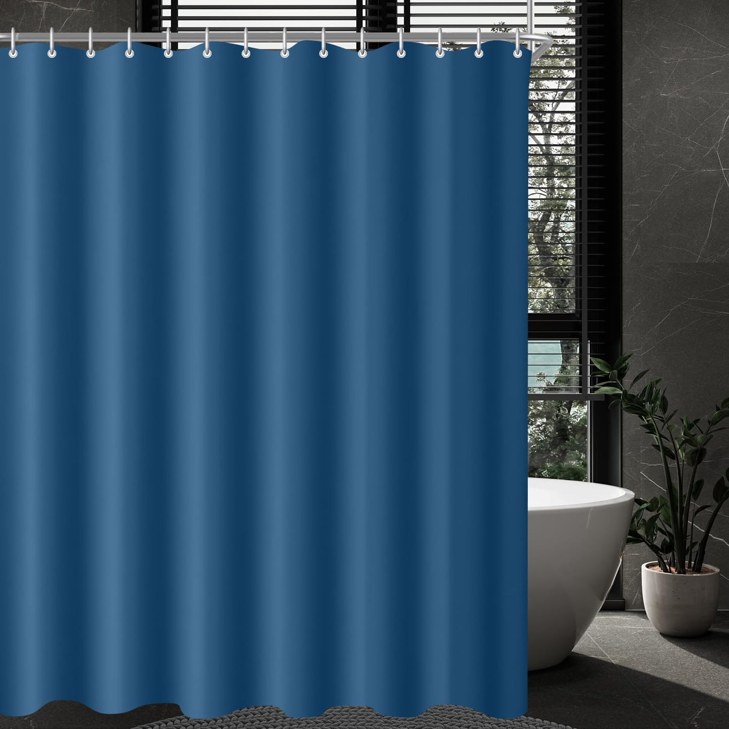 Lerores Shower Curtain, 180 x 200 cm, Dark Blue, Weighted Hem, Anti-Mould Textile, Water-Repellent