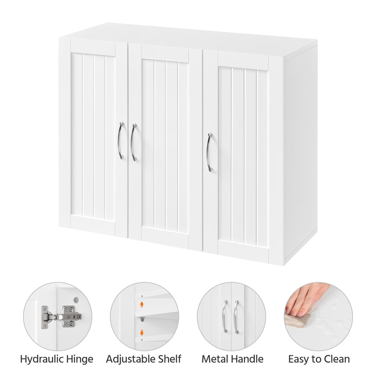 Yaheetech Bathroom Wall Cabinet, 3 Doors, 75 × 31 × 60 cm, White