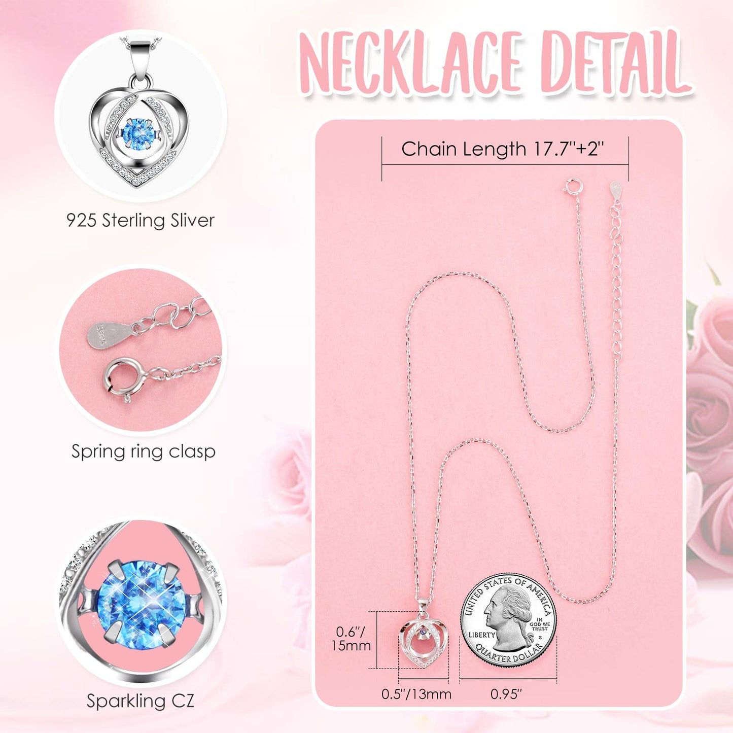 ADDWel Romantic Roses Gifts for Her, Preserved Roses Forever Flowers with Sterling Silver Necklace for Wife Girlfriend on Birthday Anniversary Mothers