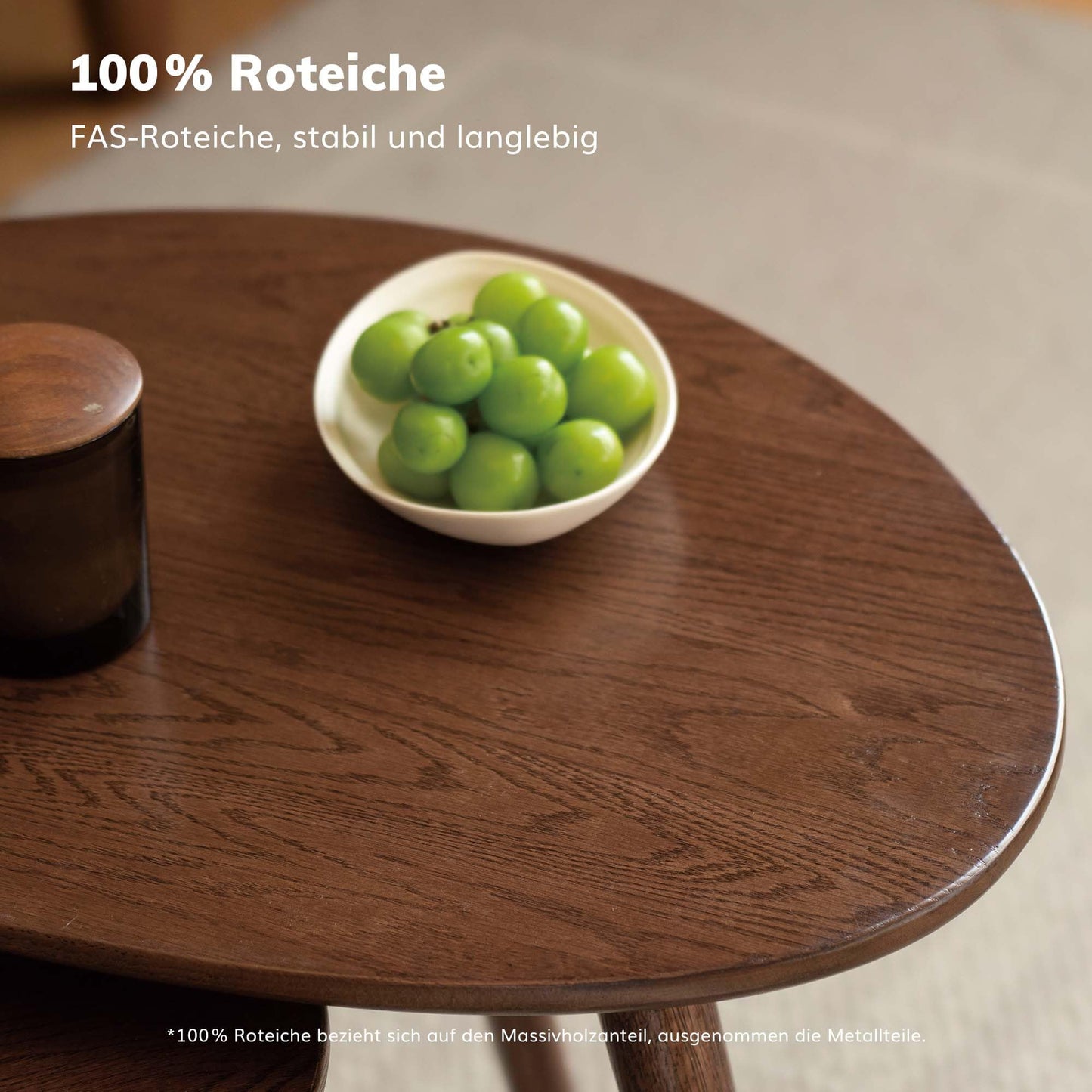 YESWOOD Solid Wood Side Table, Oak Coffee Tables, Oval Side Table with Natural Wooden Legs, Pebble Shape for Living Room and Balcony
