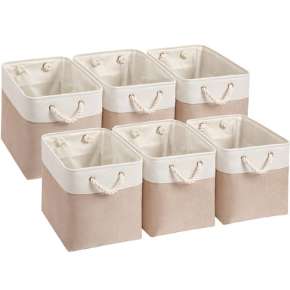 SOCOHOME Cube Storage Boxes,33x33x33cm Storage Baskets for Organizing Clothes Shelf Nursery ClosetLight Khaki/White, Set of 6
