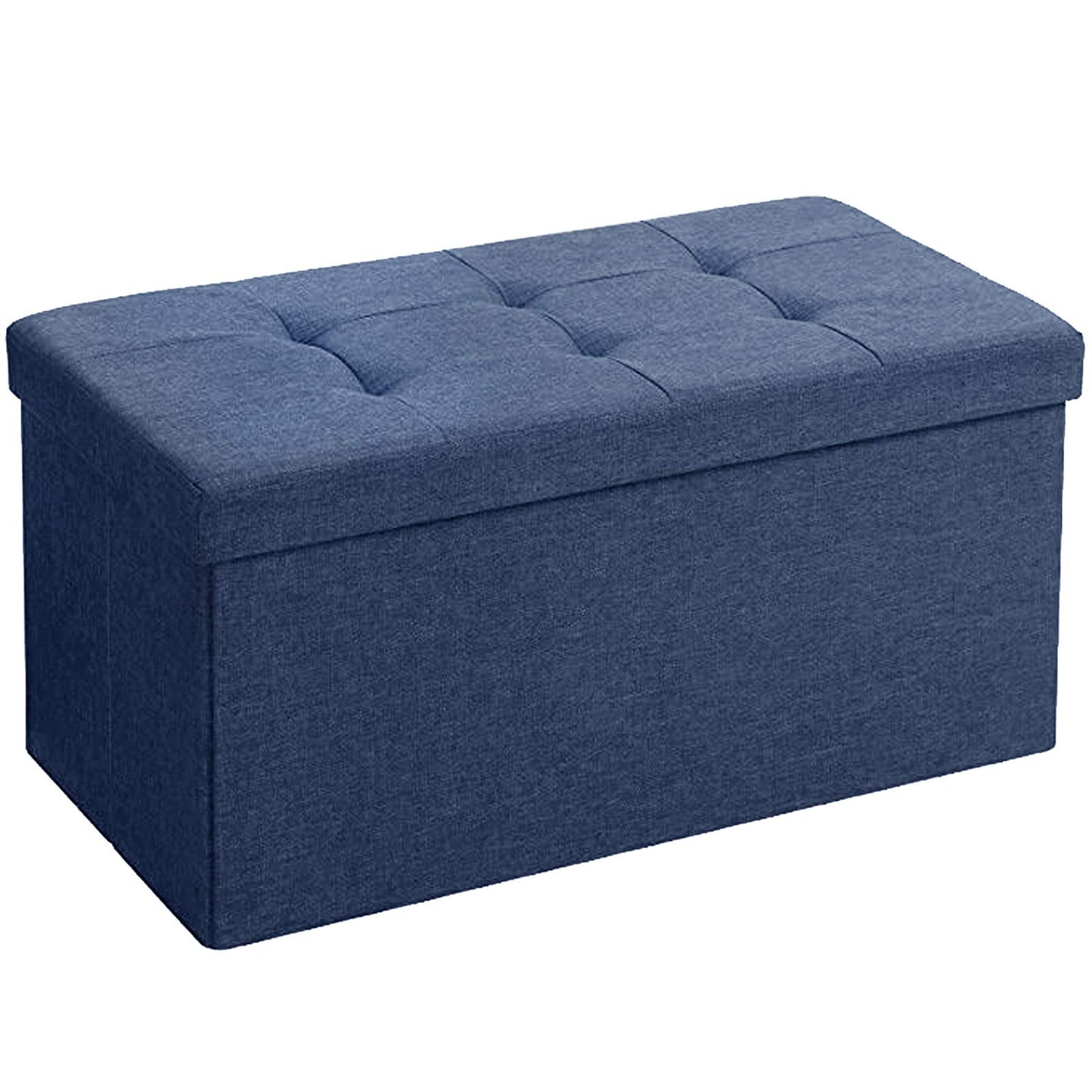 BRIAN & DANY Folding Linen Storage Boxes Footstool Ottoman, Foot Rest Stool, Foldable Seat Bench Footrest - Navy Blue, 76 x 38 x 38 cm