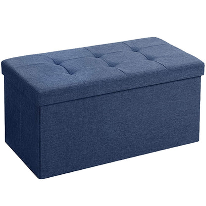 BRIAN & DANY Folding Linen Storage Boxes Footstool Ottoman, Foot Rest Stool, Foldable Seat Bench Footrest - Navy Blue, 76 x 38 x 38 cm