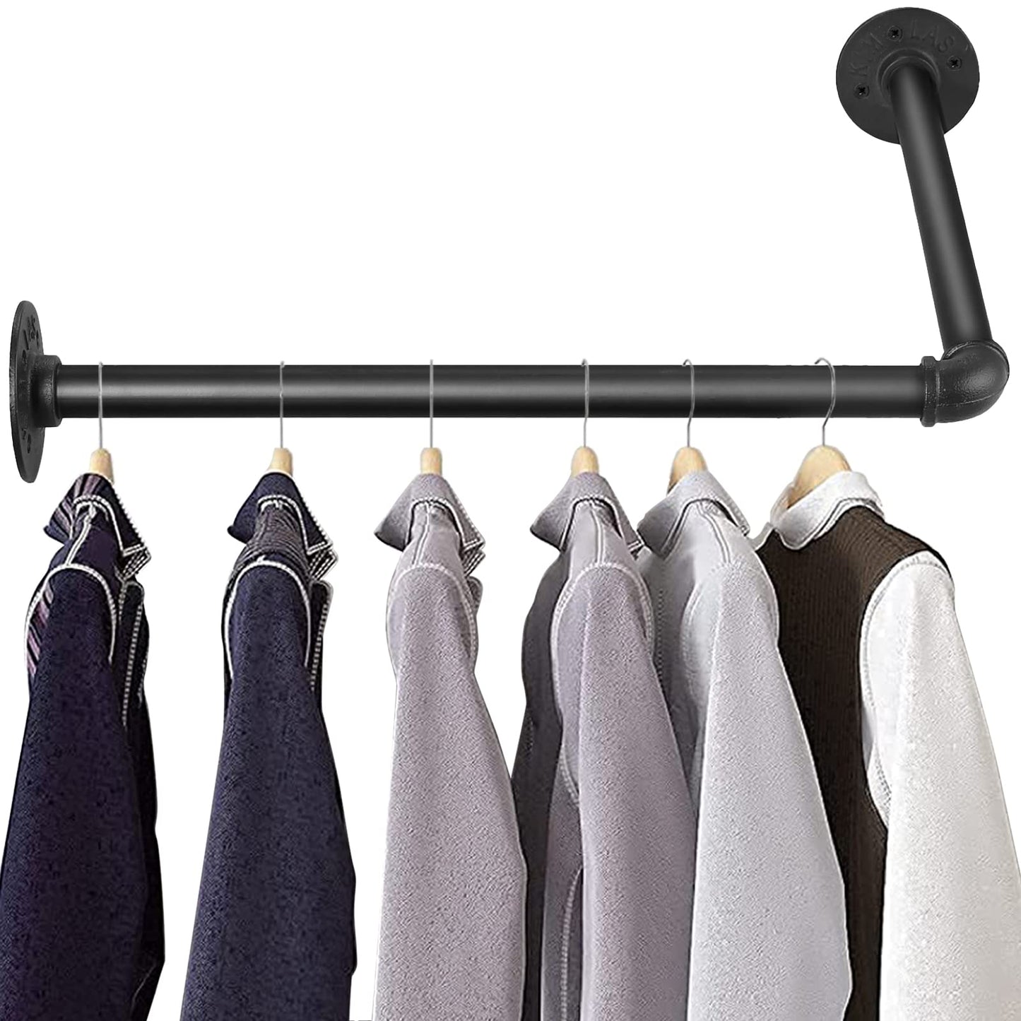 Tanice Industrial Tube Hanger Wall-mounted Right-angle 46cm, Detachable Retro Industrial Cylindrical Clothes Rail, Suitable For Bedroom, Living room