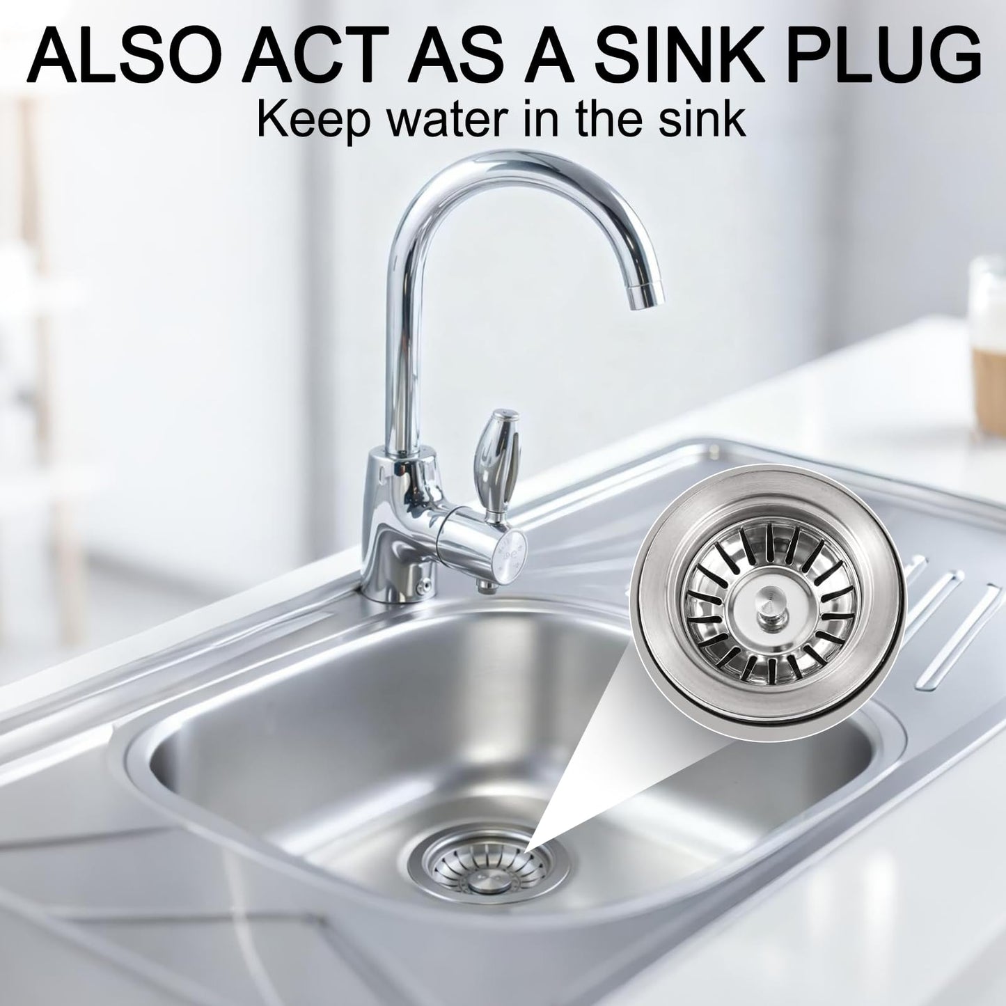 Upgraded Kitchen Sink Plug Strainer Stainless Steel Strainers Sink Plugs Replacement Drain Stopper for Food/Hair Catcher - UK Sinks Hole Diameter