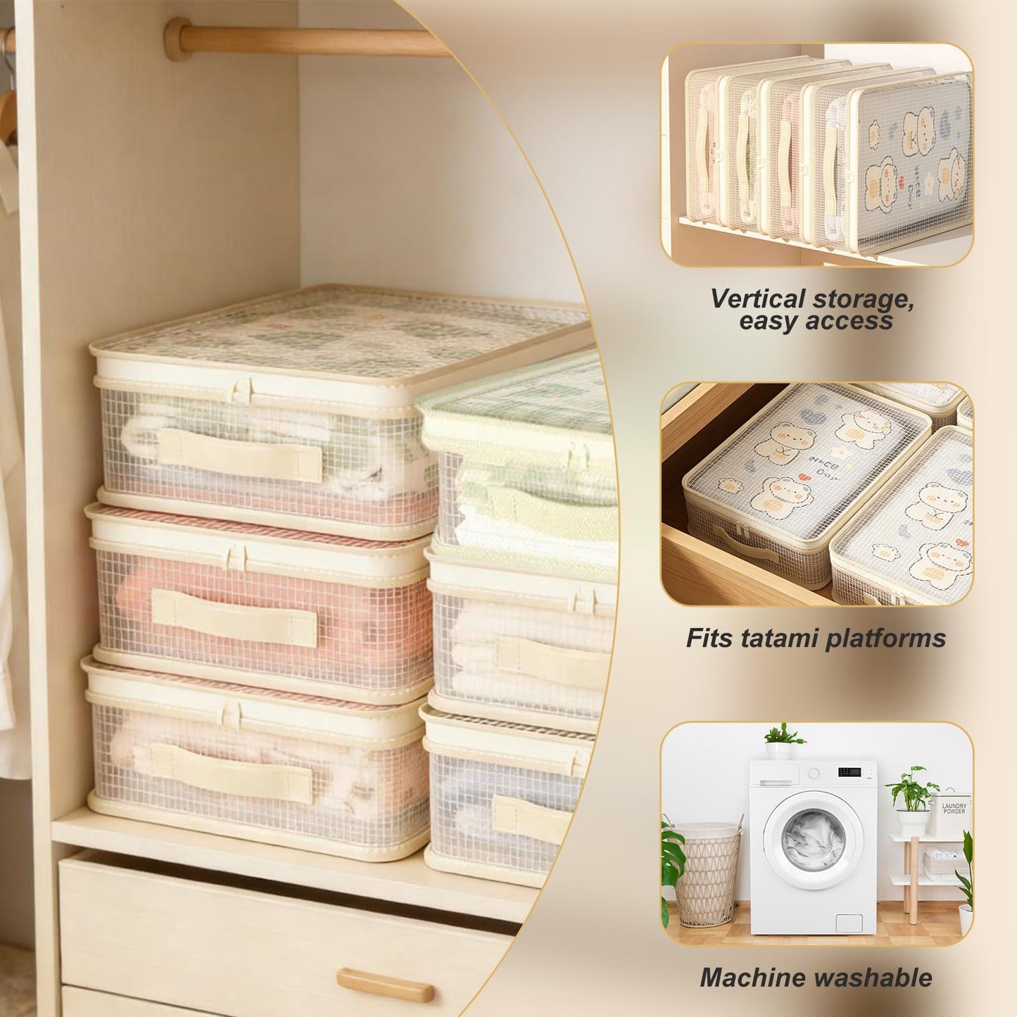 6-Pack PVC Mesh Storage Bags with Handles, Clear Zippered Organizer for Clothes, Sweater, Blanket, Bed Sheets, 30x40x12cm