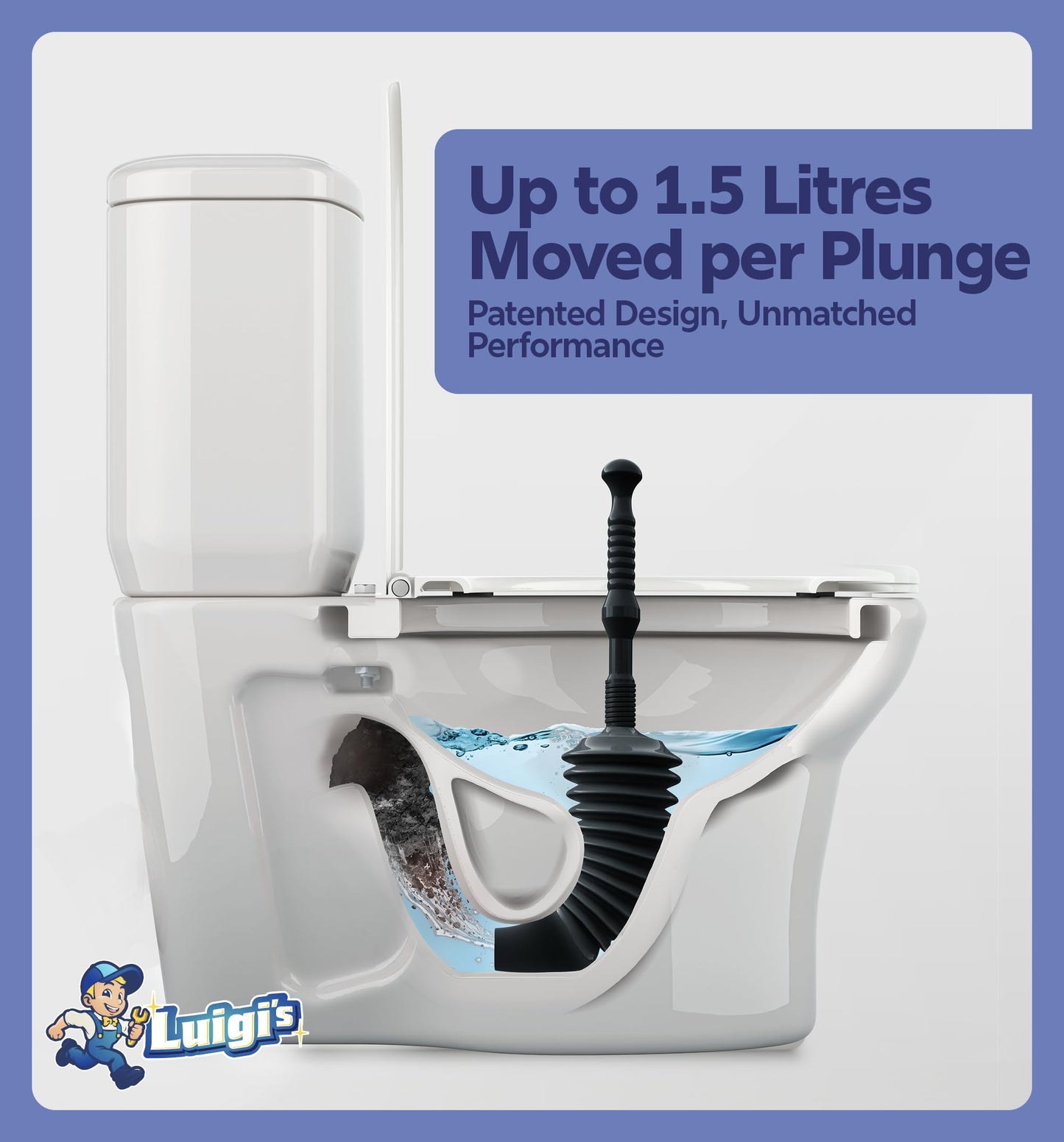 Luigi's World's Best Plunger - Unclogger Tools for Unblocking Toilet - Heavy Duty Plungers with Unique Unblocker Design