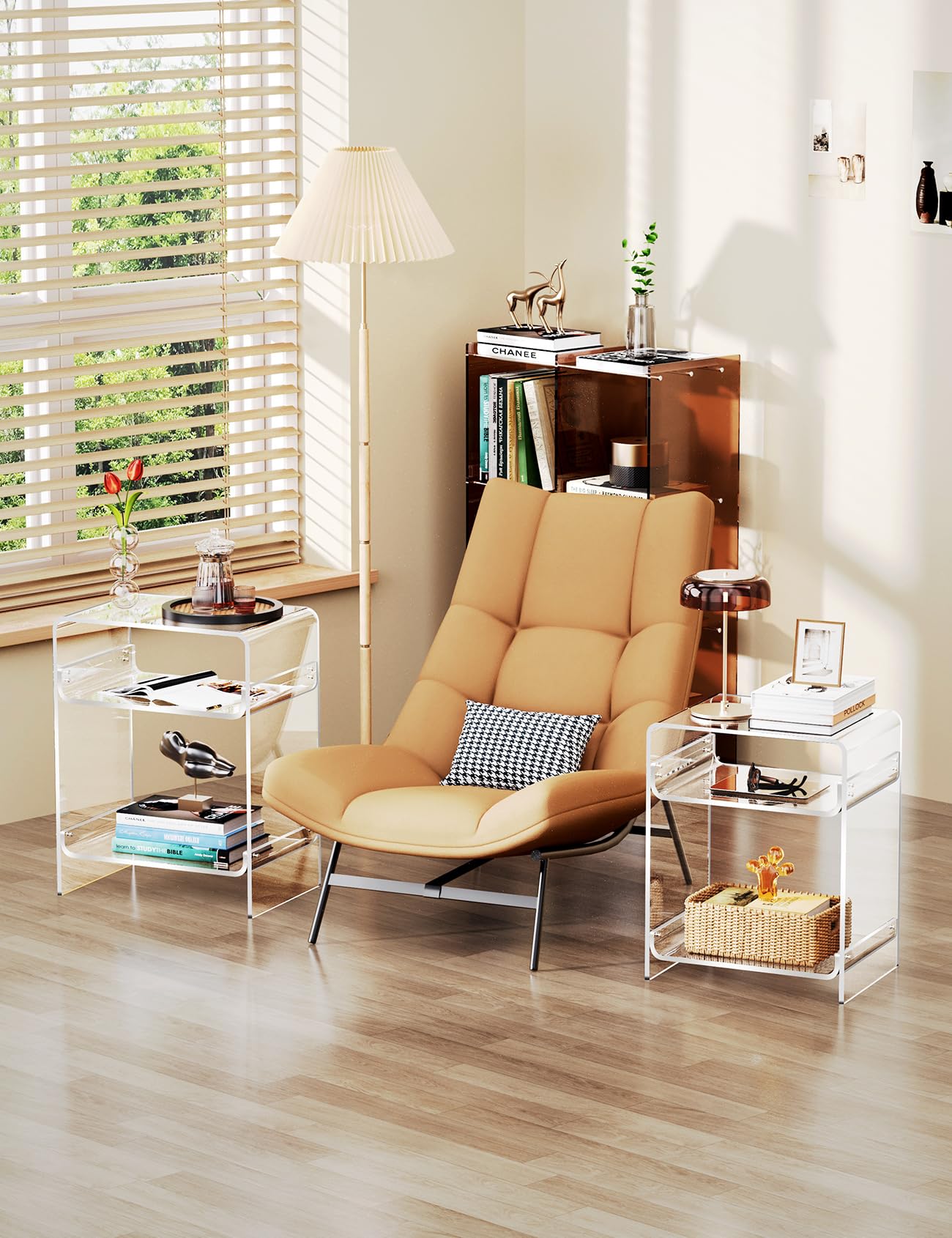 Acrylic End Table with Storage Shelf, Clear Side Table, Record Player Table, Nightstand, 15.7x19.7x11.8 (Clear, 40×30×50 cm)