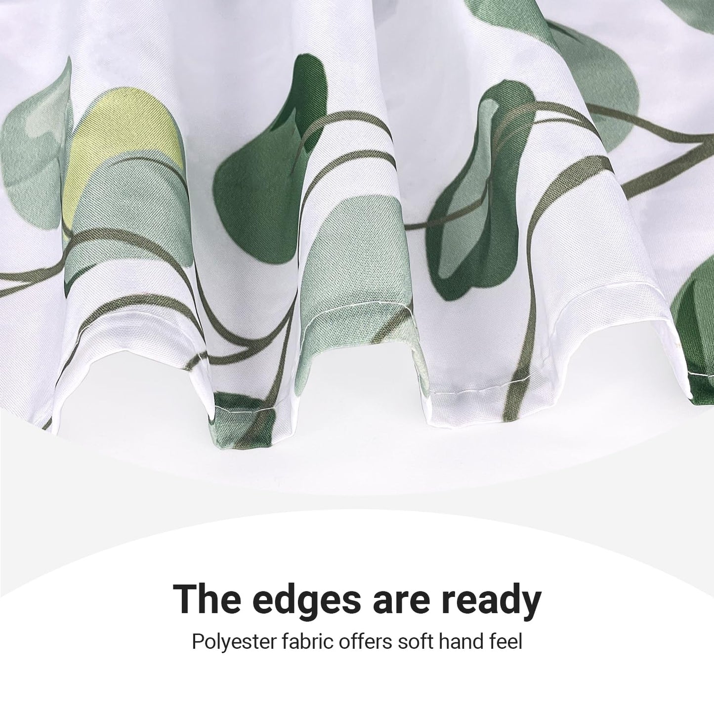 Lerores Shower Curtain, 200 x 200 cm, Green Leaves, Weighted Hem, Anti-Mould Textile, Water-Repellent