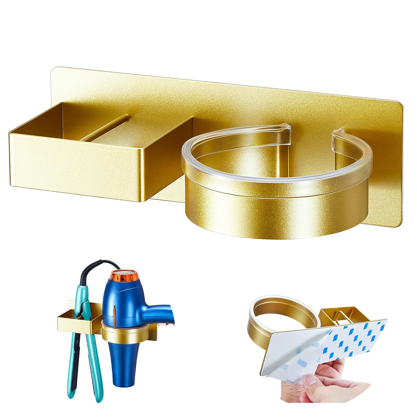 YYBO Hairdryer and Straightener Holder, Hair Dryer Holders Hair Straighteners Holder Wall Mount, Hairdryer Holders Station