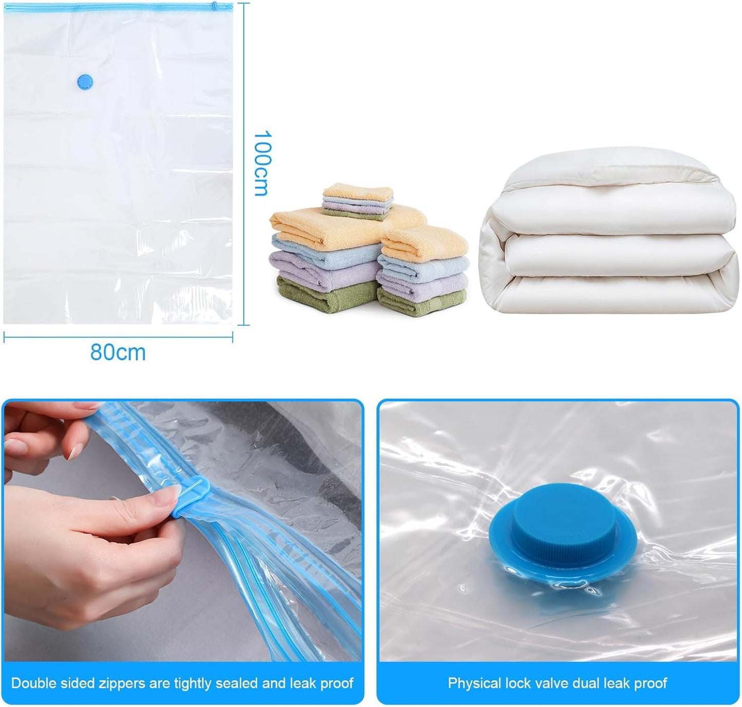 Vacuum Storage Bags 10 Jumbo Reusable Space Saver Bags with Electric Pump Compression Bags Sealer Bags Vacuum Sealed for Clothes Bedding Duvets