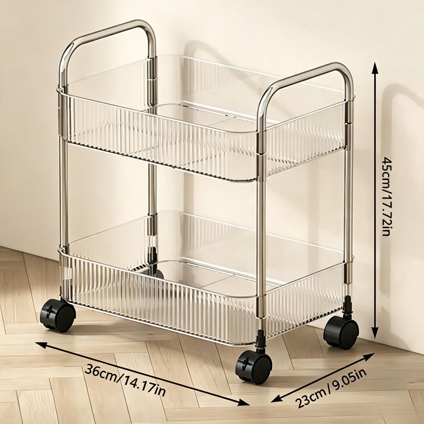 Guyi-Duck Clear Acrylic Storage Cart with Wheels, Transparent Rolling Organiser Trolley for Kitchen, Bathroom, Office and Home Corner