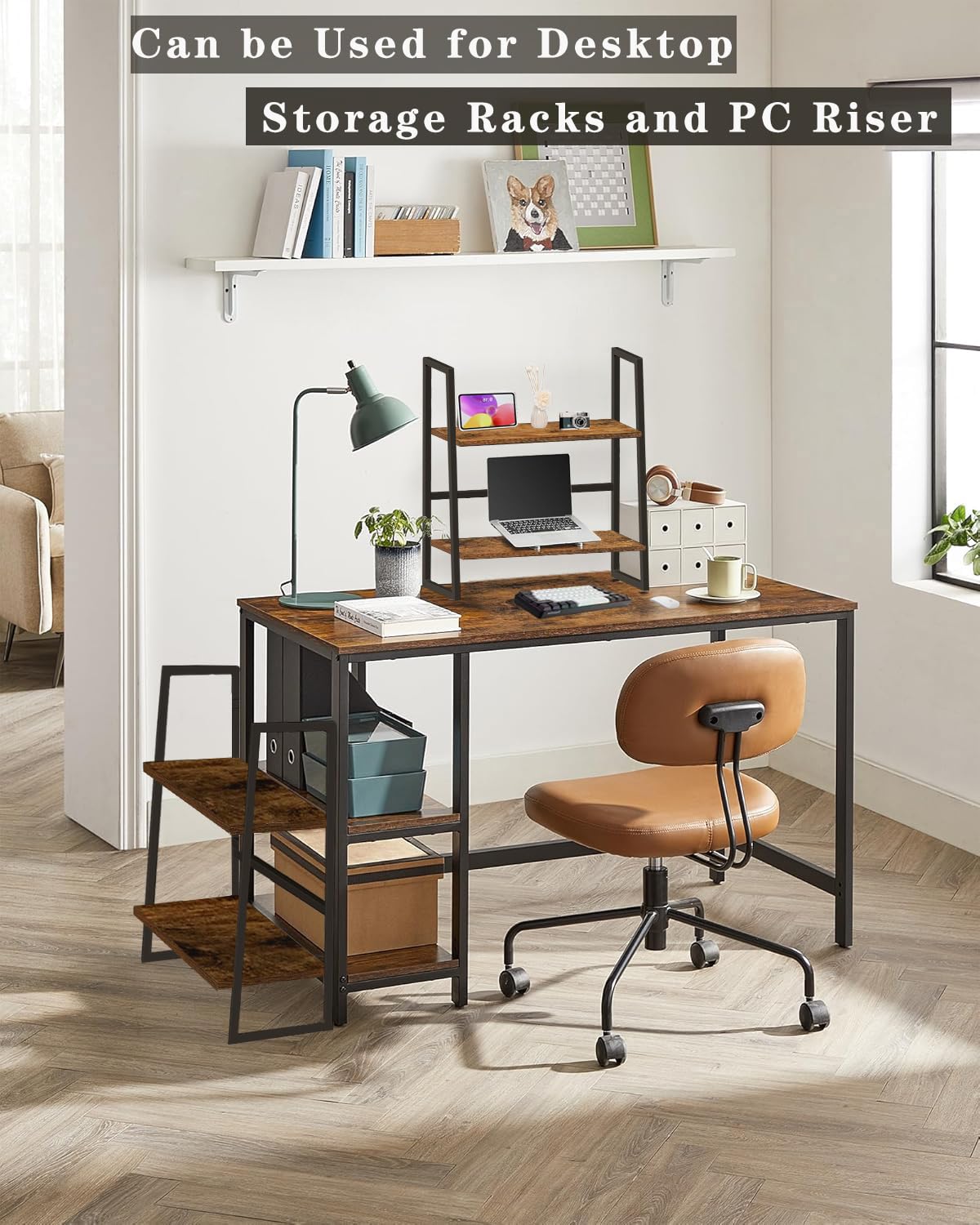 OYE 4 Tier Ladder Shelf, 2 in 1 Industrial Storage Rack Leaning Bookshelf for Living Room, Bedroom, Kitchen, Space Saving Small Book Shelf