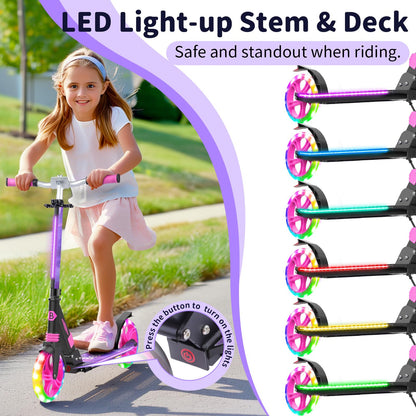 BELEEV V8 Scooters for Kids Ages 6+ with Light-Up Wheel & Stem & Deck, 2 Wheel Folding Scooter for Adults Teens, 4 Adjustable Height, Lightweight