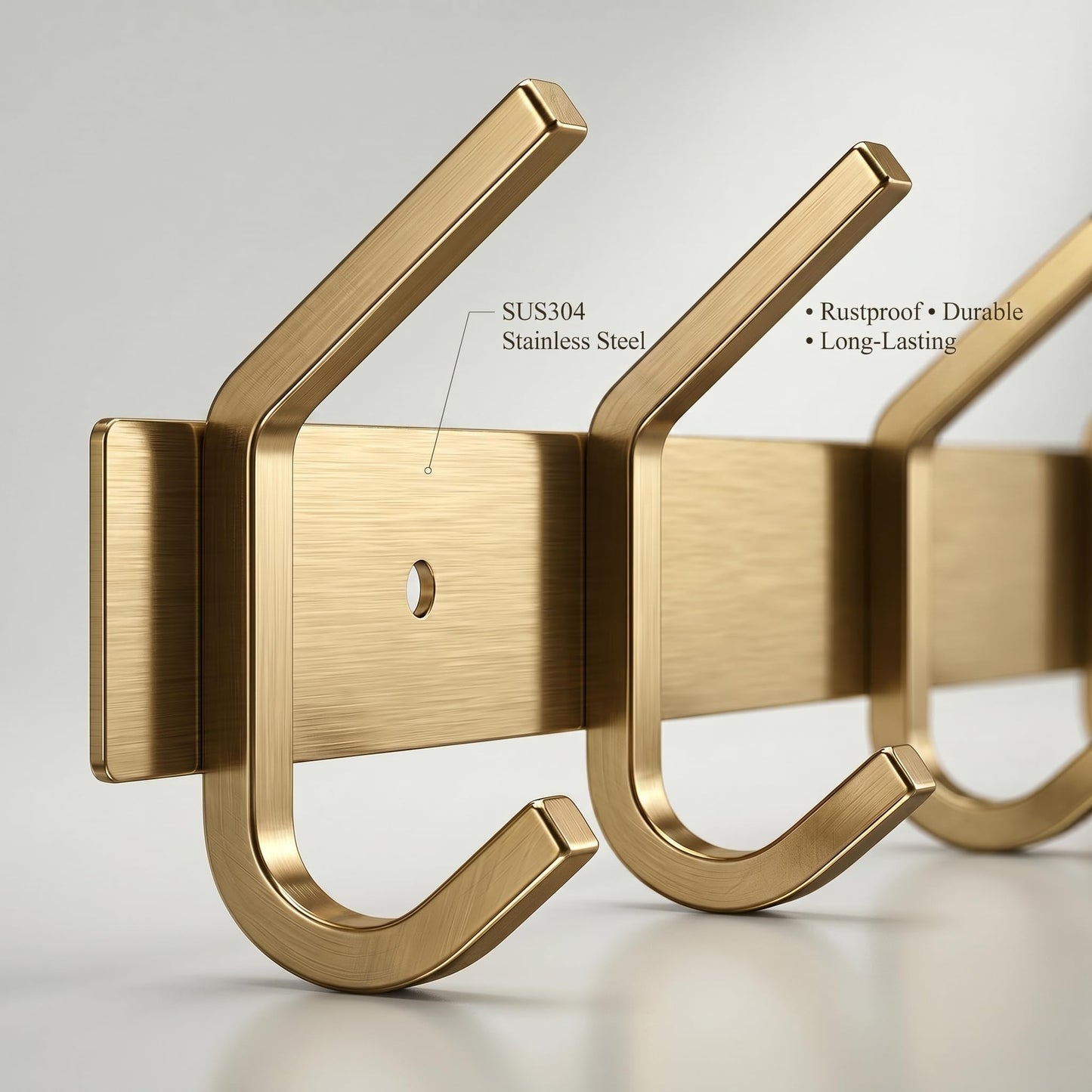 SAYONEYES Brushed Gold Coat Rack Wall Mount with 6 Double Hooks for Hanging – 17 Inch Heavy Duty SUS304 Stainless Steel Rustic Coat Hooks – Hat