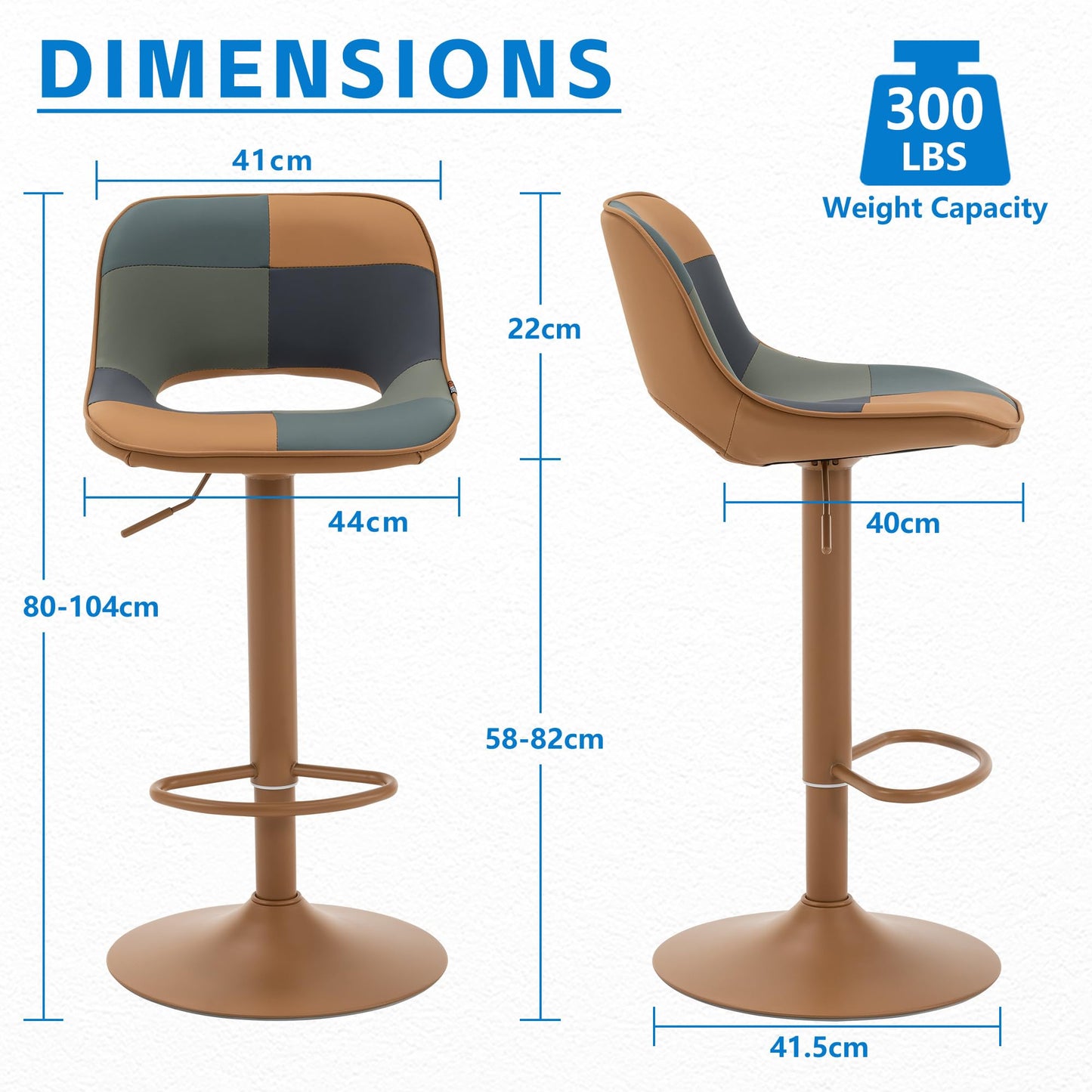 YOUNIKE Bar Stools Set of 2, Boho Colorful Patchwork Barstools, Adjustable Swivel Counter Stools Faux Leather Upholstered Counter Chairs with Hollow