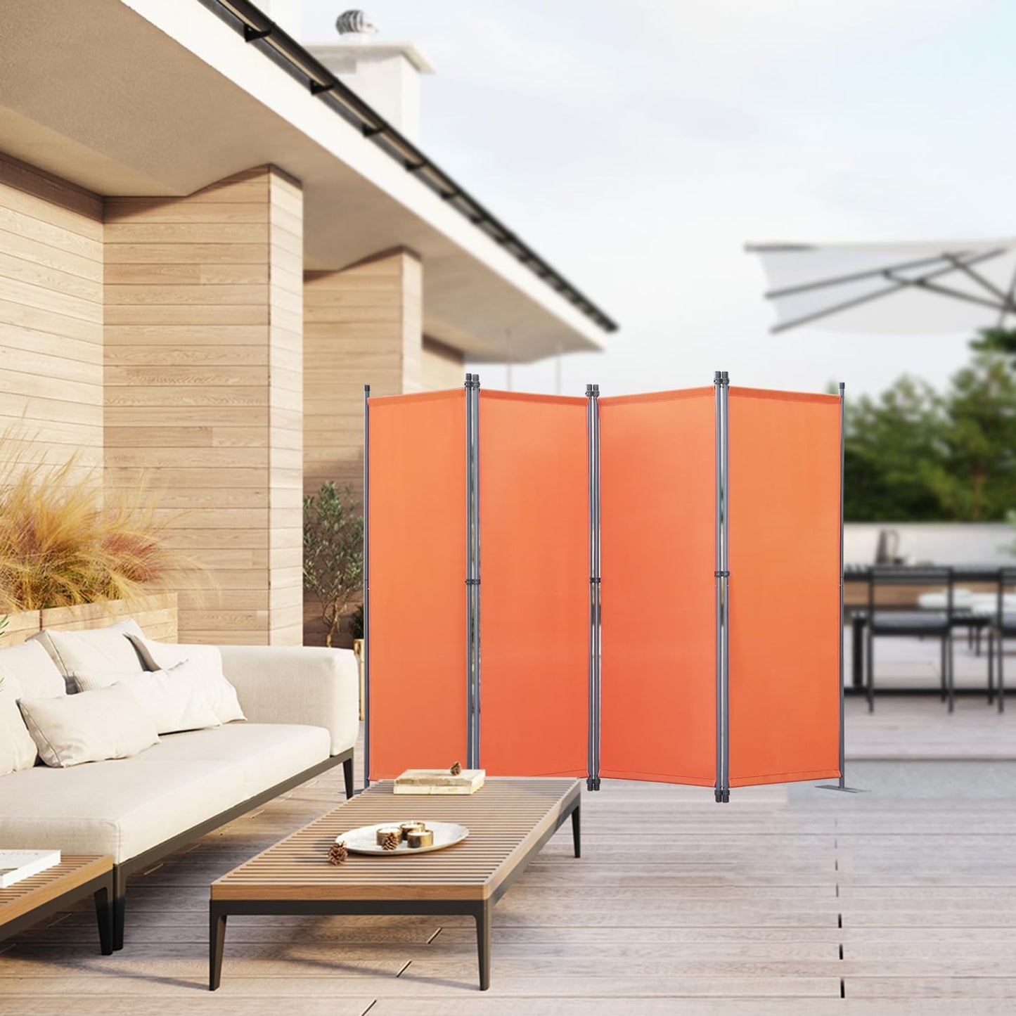 Angel Living 4 Panels Folding Room Divider, Privacy Screen Composed of Polyester Fabric and Sturdy Iron Frame